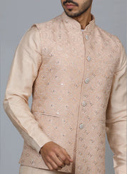 mirror embroidered jacket with kurta pyjama