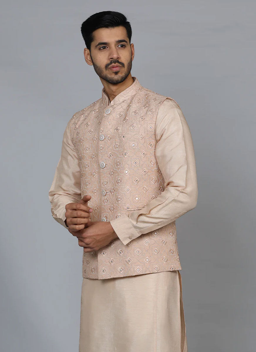 Fawn Embroidered Kurta Jacket Set